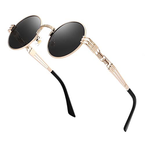 GYsnail Make the world clear Round 𝗦𝘁𝗲𝗮𝗺𝗽𝘂𝗻𝗸 𝗦𝘂𝗻𝗴𝗹𝗮𝘀𝘀𝗲𝘀 Men, Vintage Circle Sunglasses, UV400 Protection Matel Frame (Gold,Black)