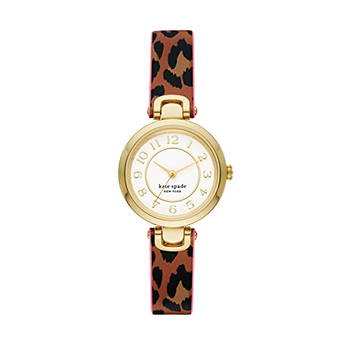 Kate Spade New York Women s Rainey Park Quartz Stainless Steel and Leather Watch, Color: Gold, Leopard (Model: KSW1637)