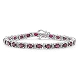 JEWELEXCESS Garnet Bracelet for Women – Genuine, Single-Row Red Garnet Jewelry – 925 Sterling Silver