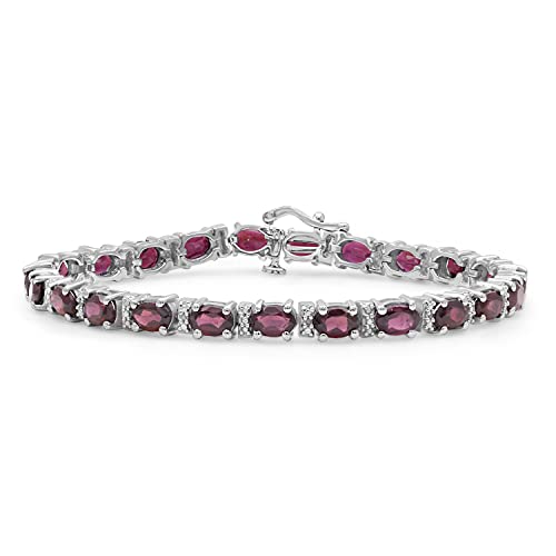 Jewelexcess Garnet Bracelet For Women – Genuine, Single-Row Red Garnet Jewelry – 925 Sterling Silver Bracelets – Birthstone Bracelet Sterling Silver Jewelry Gifts For Women #TOP26