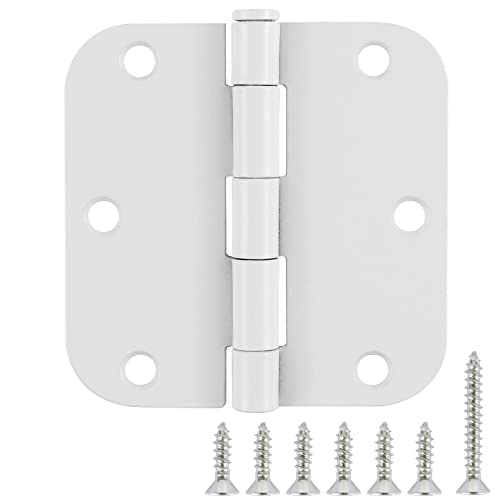 Image of 12 Pack Interior 3.5 inch Door Hinges for Doors 3 1 /2 Inch White Matte Rounded 5 /8 inch Noise Free Flat Residential Standard Hinge for Study Spare /Play /Lounge /Bed Room,Walk-in Closet,DIY Table,Celler,Balcony
