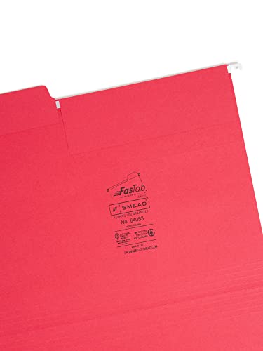 Image of Smead FasTab Hanging File Folder, 1 /3-Cut Built-in Tab, Letter Size, Assorted Primary Colors, 18 Count (64053)