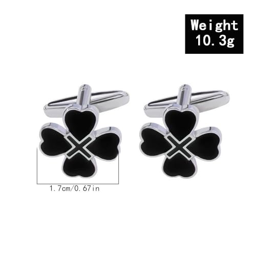 Mancuernillas con trébol esmaltado para hombre plateadas miniatura 6
