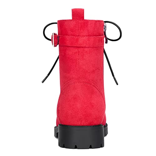 NobleOnly Women Chunky Block Low Kitten Heel Round Toe Ankle Boots Short Bootie Lace-up Zipper Classic Shoes4