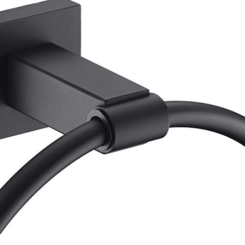 Hoooh Matte Black Bath Towel Ring Sus 304 Stainless Steel Hand Towel Holder For Bathroom Wall Mounted, D101-Bk #TOP4