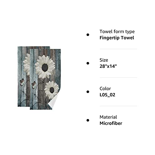 Aiyooler Hand Towels For Bathroom Set Of 2 Farmhouse Floral Rustic White Daisy Flower Teal Blue Wooden Plank Soft Absorbent 28Inchx14Inch #TOP7