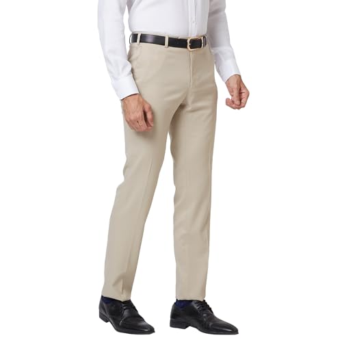 Image of Raymond Men Slim Fit Structure Pattern Poly Viscose Lycra Blend Flat Front Formal Trouser