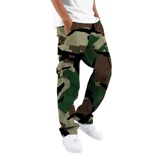 Outdoor Cargo Pants for Men Lightweight Relaxed Fit Tactical Pants Solid Camo Multi Pockets Classic Trousers