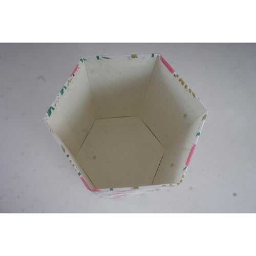 Image of Floral Hand Block Printed 3.3 Gallon Decorative Waste Basket - Eco-Friendly Cardboard Trash Can, Plastic-Free & Sustainable, Perfect for Christmas and Housewarming Gifts (1, Pink Green)