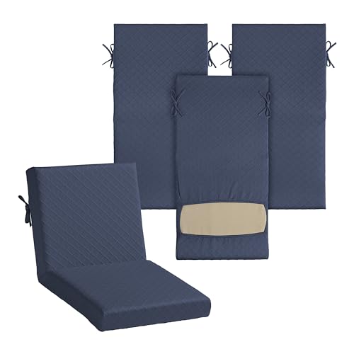 Arden Elastic 1-PC Dining Chair Cushion Cover, 4-Pack, Stretch Knit Patio Cushion Slipcover, Fade Resistant, Machine Washable, Indoor/Outdoor Replacement Cover, Fits Multiple Sizes,Navy