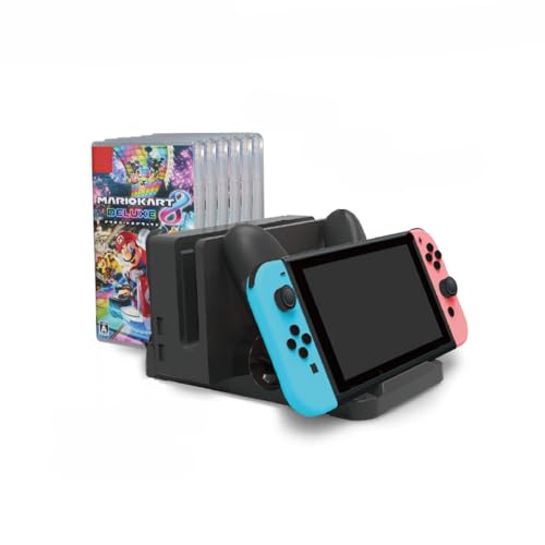Base de Carga Multiusos para Nintendo Switch/Switch Pro – 6 Ranuras para Tarjetas de Juego, Carga Simultánea de Consola y Controlador, Diseño Multifuncional