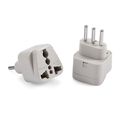 Wonpro Grounded Travel Plug Adapter Type L for Italy, Chile, Uruguay - CE Certified - 2 Pack