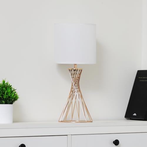 Lámpara de mesa moderna dorada con base metálica y pantalla blanca miniatura 7