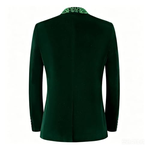 DAMANGUAN Men's Velvet Blazer, Gold Embroidered Suit Jacket, Black Tuxedo for Wedding Party Prom (US, Alpha, Small, Regular, Regular, Dark Green) - image 2