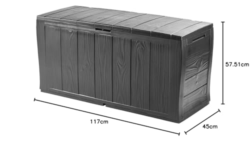 Keter Baúl de resina de paneles con efecto madera, con ruedas, con cerradura, 117 x 45 x 57,5 cm, 270 Lt, Gris Grafito - imagen 2