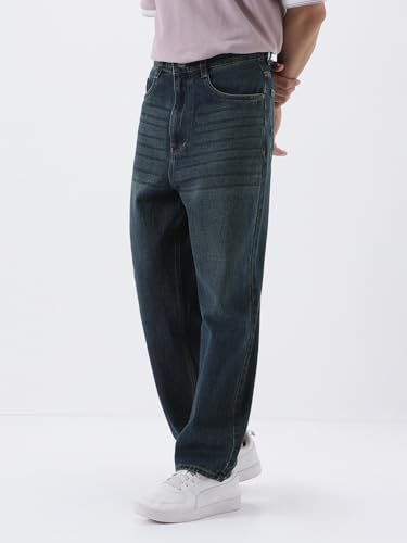 Image of Urbano Fashion Men's Loose Baggy Fit Heavy Washed Jeans Non-Stretchable