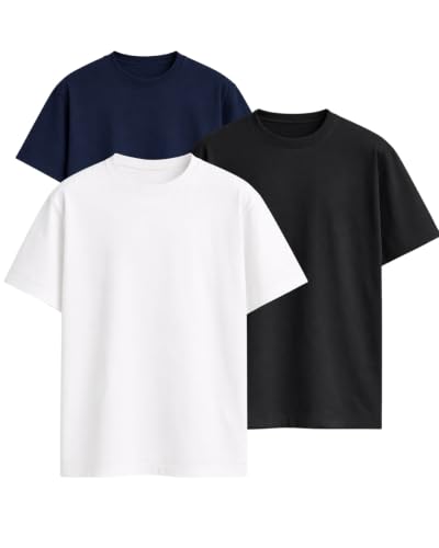 Image of VEL Plain 100% Heavy Cotton Oversized T-Shirt Baggy Fit Drop Shoulder Half Sleeves Round Neck Solid 100% Cotton T-Shirt for Men (Pack of 3)