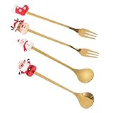 ABOOFAN 1satz Weihnachtsbesteck Teiliges -löffel Kreative Cartoon Kaffeelöffel Dessert Gabeln Für Weihnachten Für Feiern Partys Und Kaffee Bars Geschenkverpackung