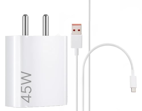 Image of 45W Turbo Fast Charging Adapter with USB Type-C Turbo Charging Cable Compatible with Redmi Note 13, Note 13 Pro+, Redmi 12 5G, 13C, Note 12 Pro, Note 11 Pro, Poco X5 Pro,F4 & X3 Pro (White)