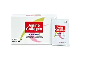 Meiji Amino Collagen Peptide, Japanese Formulation of Finest Marine Collagen with Vitamin-C, Glucosamine & L- Arginine Powder for Men & Women with No Fat & No Cholesterol (210g - 30 sachets) Pack of 1