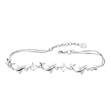 COLLBATH Pulsera de Delfín de Cristal Ajustable, Cadena de Plata Cierre de Langosta y Dijes Blancos, Joyería para Mujer y Niña, Obsequio Original para Cumpleaños, Elegante y Resistente