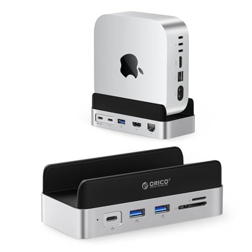 Image of ORICO Mac mini M4 Dock and Stand Compatible M.2 SSD Up to 8TB, MiniDock 10Gbps 10-in-1 Hub, 4K HDMI, Gigabit Ethernet, SD /TF Card Readers,Type-C(PD3.0)-VS10