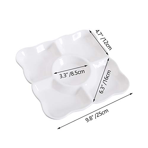 Nologo 4 Pcs White Plastic Divided Appetizer Serving Tray 5-Section Candy Snack Salad Desserts Dried Fruit Nuts Plate For Thanksgiving Wedding Home Office Party #TOP1
