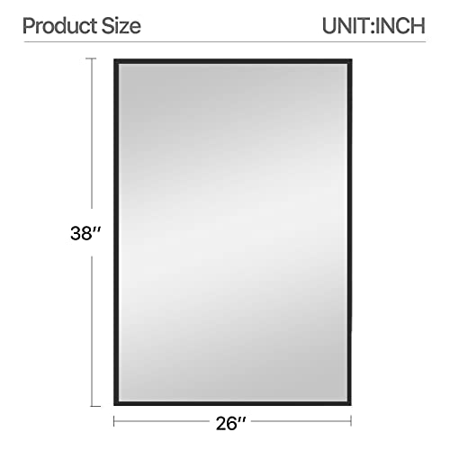 Natsukage 38"X26" Wall Mirror Full Length Wall-Mounted Mirror Hanging Mirror Black Bathroom Mirror For Wall Rectangular Mirror For Bedroom Living Room Horizontal/Vertical Aluminum Alloy Frame #TOP3