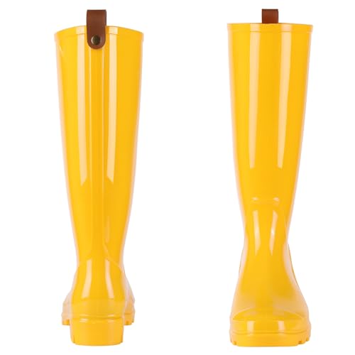 Image of Asgard Women's Tall Rain Boots Knee High Waterproof Rainboots Rubber Garden Boots- Yellow 36 (Size 6)