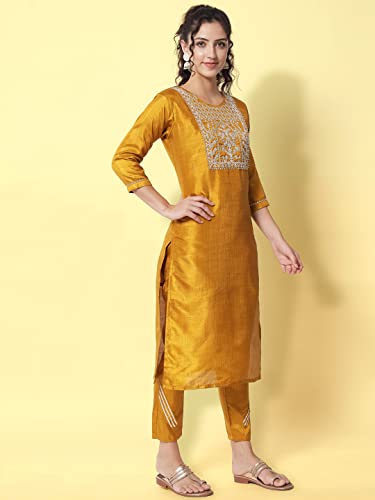 Image of VredeVogel Women's Silk Blend Straight Kurta Trouser With Dupatta Set