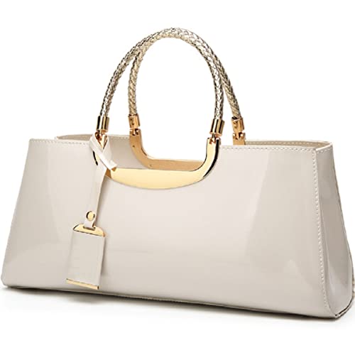 XingChen Bolsa feminina brilhante de couro sintético envernizado bolsa de ombro estruturada bolsa de ombro bolsa de noite bolsa de festa, Branco, One Size