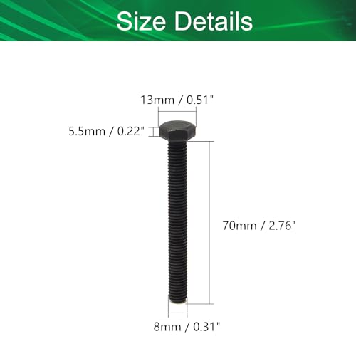 Image of M8 x 70mm Carbon Steel Grade 8.8 External Hex Head Screw Bolts Metric Thread Hexagon Bolts Fastener, 75.5 x 13 x 13mm (Lx W x H) for Machinery Furniture Hardware Black 5pcs