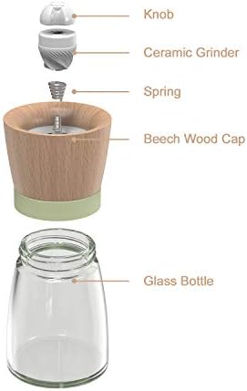 Vevouk Wood Salt and Pepper Grinder Set,Adjustable Coarseness Ceramic Peppercorn Mill ,Wooden Hand Grinder Mill Refillable Sea Salt Spice Grinders,Green Color Table Salt Shaker, Home Gift