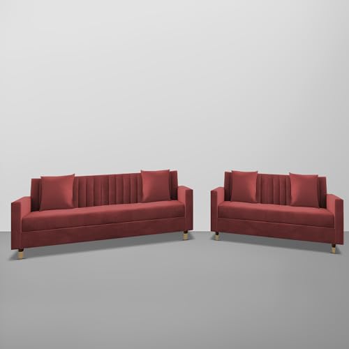 Image of Casaliving Garcia 3+2 Seater Sofa Set for Living Room (Maroon)