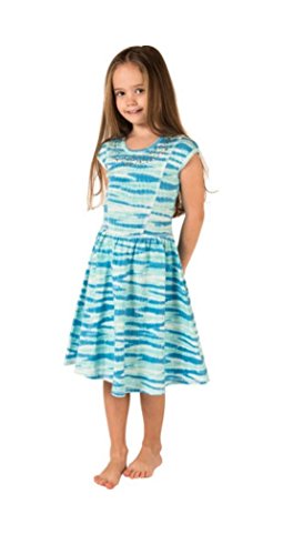 Mignone Girl's Aqua Tie Dye Dress with Rhinestone Decorations
