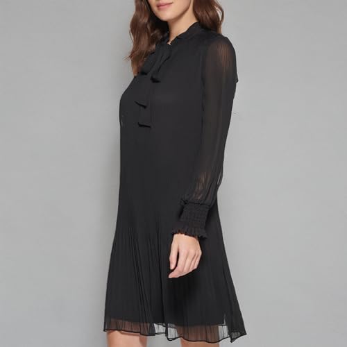 Image of DKNY Womens Sleeveless Tie Neck Pleated Dress