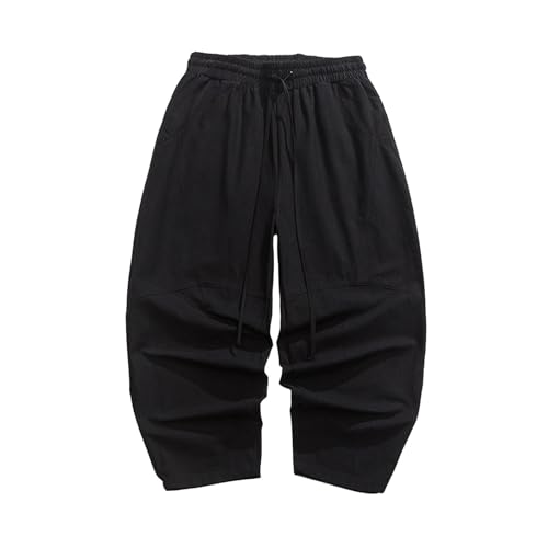 Pantalones harén para hombre estilo samurái japonés de algodón negro 4