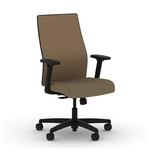 Image of HON Ignition 2.0 Mid‑Back Ergonomic Office Chair, Mesh Task Desk Chair with Lumbar Support, Standard Synchro‑Tilt, Height and Width Adjustable Arms, Black Frame, Quicksand