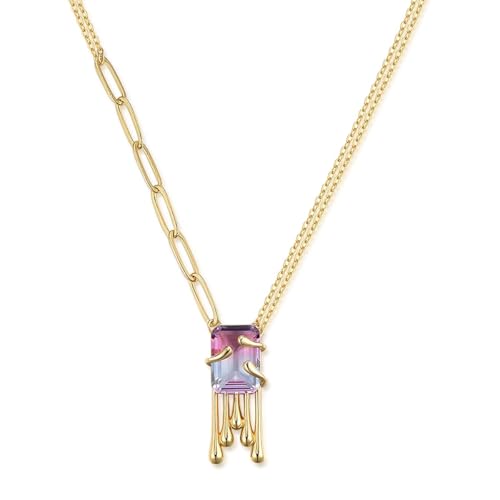 FRUMOS 14K Gold Plated Crystal Pendant Necklace Dainty Cubic Zirconia Pendant Necklaces for Women Choker Necklaces fashion jewelry for Women Gift (Pink Crystal Gold)