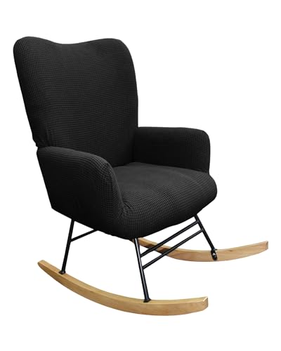 CRFATOP Jacquard 1 PC Nursery Rocking Chair Recliner Covers Upholstered Glider Rocker Banquet Armchair Slipcover Stretch Accent Chairs Furniture Protector for Living Room Bedroom Offices,Black