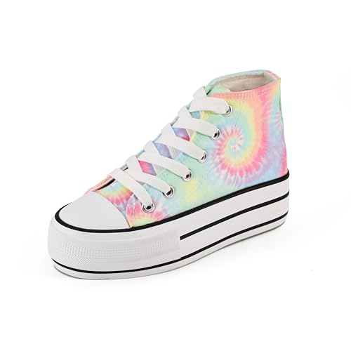 JUDIS Girls’ Platform Canvas Shoes Lace-up Fashion Sneakers Low Top and High Top Casual Shoes for Girls