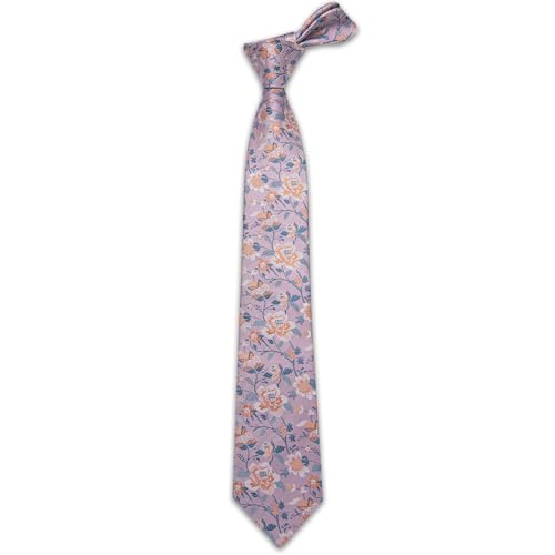 Image of YourTies Silk Paisley Floral Tie and Pocket Square Cufflinks with Lapel Pin Sets for Men 5PC Wedding Party