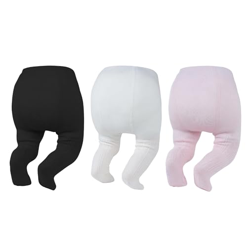 Image of Zando 3Pack Newborn Baby Girls Tights Infant Cable Knit Winter Cotton Warm Footed Tights Leggings Stockings Pantyhose 0-4T