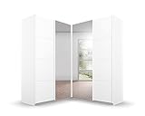 Rauch Möbel Quadra Schrank Eckschrank Schwebetürenschrank, Weiß, 4-trg. mit Spiegel, inkl. 2 Kleiderstangen, 12 Einlegeböden, BxHxT 181x210x187 cm