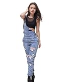 Combinaisons en jean délavé déchiré vintage pour femmes Salopette en jean bleu clair Salopette à bretelles