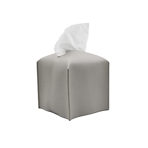 Soporte cuadrado de piel sintética para pañuelos faciales, dispensador de papel para tocador de baño, mesitas de noche, decoración de escritorio de oficina, coche, color gris Soporte cuadrado de piel sintética para pañuelos faciales, dispensador de papel para tocador de baño, mesitas de noche, decoración de escritorio de oficina, coche, color gris