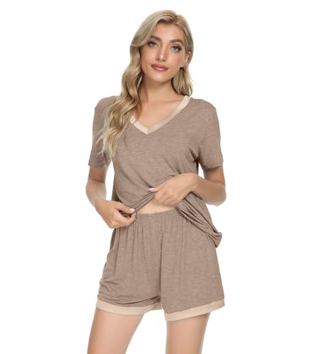Image of WiWi Viscose from Bamboo Pajamas Set for Women Super Soft Short Sleeve Cooling Summer Plus Size Pjs Sets Sleepwear S-4X