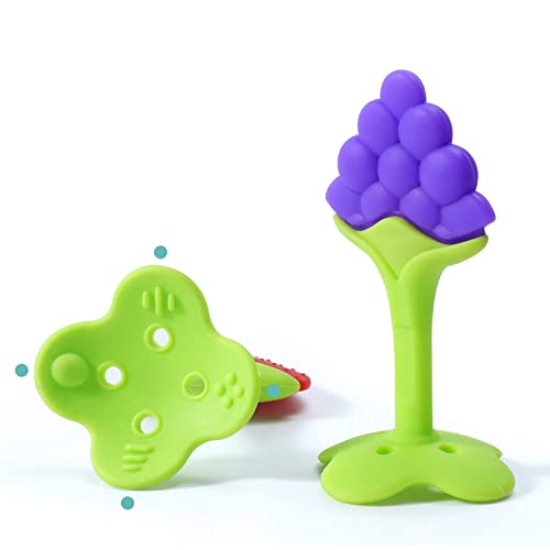 Image of 1 Baby Skin Care Powder Talcum Puff Case Cum Container Box With 1 Soft Silicone Fruit Shape Molar Teething Toy for Toddlers Kids and Infants BPA Free (DESIGN 203)