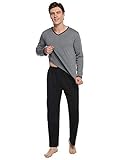 Abollria Pijamas Hombre Algodón 2 Piezas Mangas Larga Pantalon Largo Invierno Cómodo y Agradable (XL, Negro_3)
