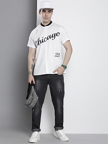 Image of The Indian Garage Co Men Cotton Regular Fit Placement Print Half Sleeves Baseball Collar Casual Shirt
